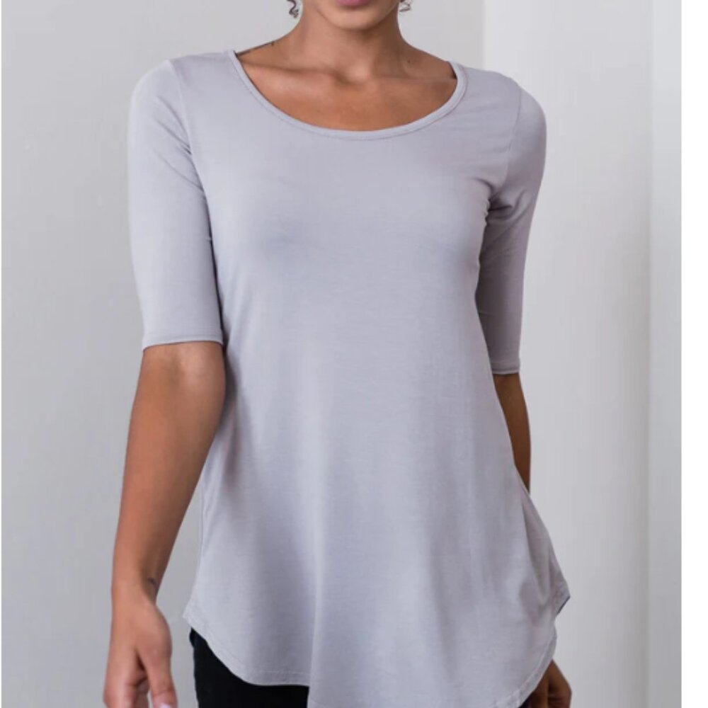 Yala Sandy Relaxed Fit Scoop Neck Short Sleeve Bamboo Top Ash
